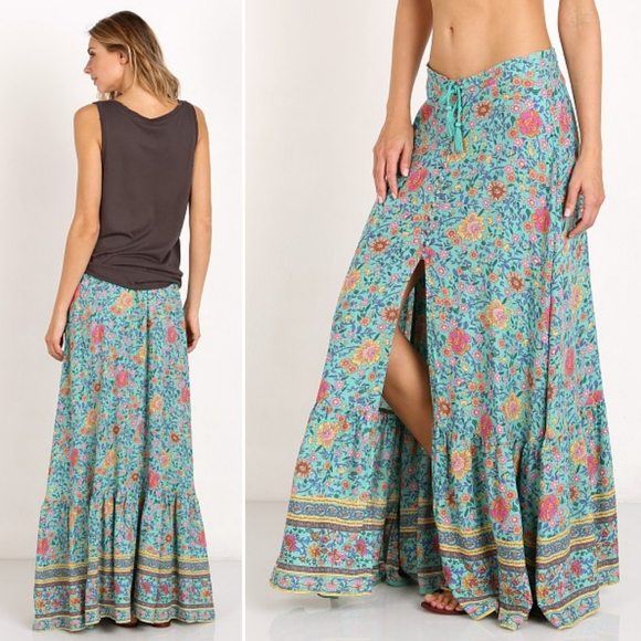 New spell original drop folk town maxi skirt turquoise L folktown NWT teal og - Picture 13 of 16